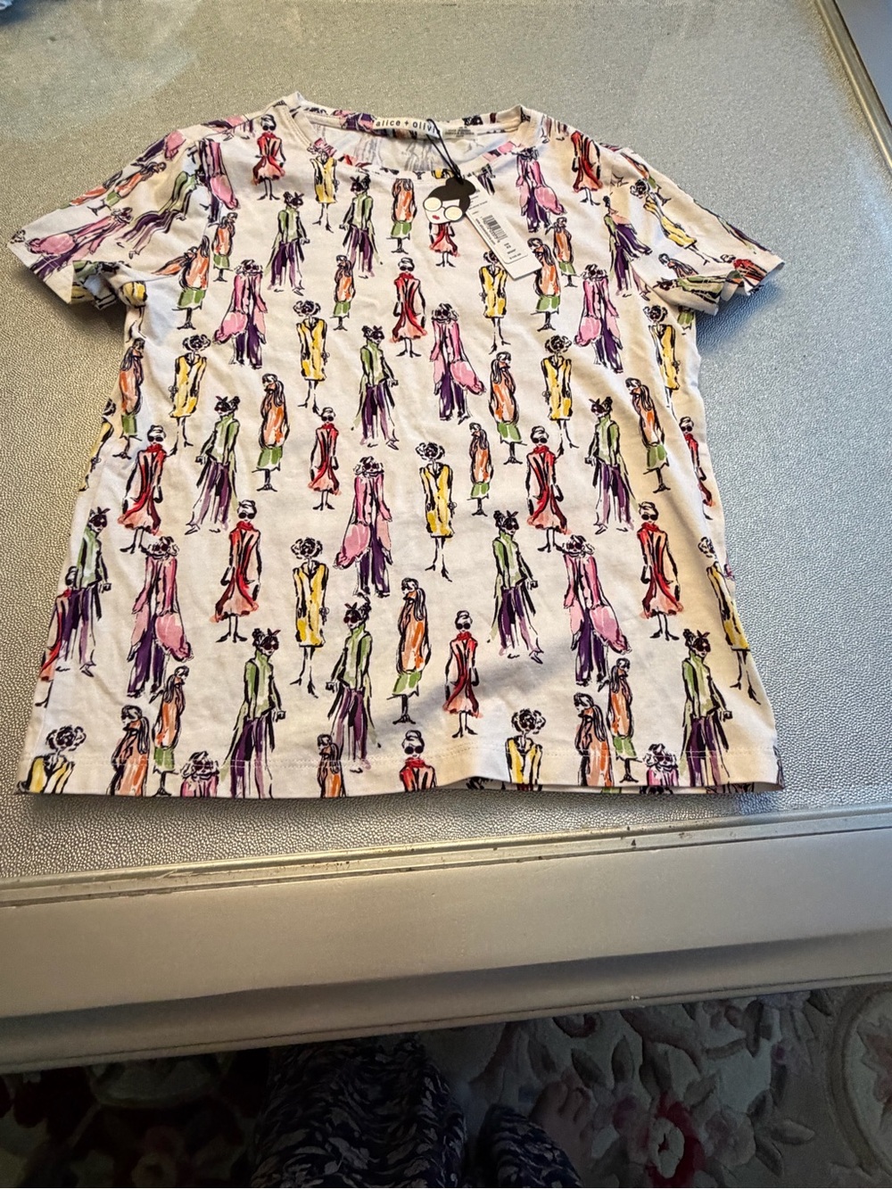 Alice + Olivia Kids Short-Sleeve Tee in White with Multicolor Fashion-Print
